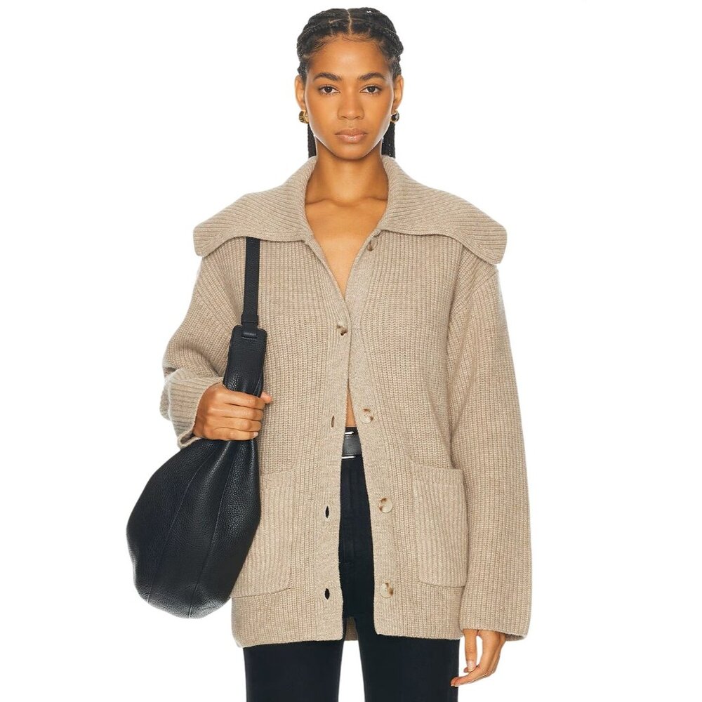 SIMKHAI Hollie Cardigan in Oat X-Small New Womens Knit Wool Sweater - Picture 1 of 16